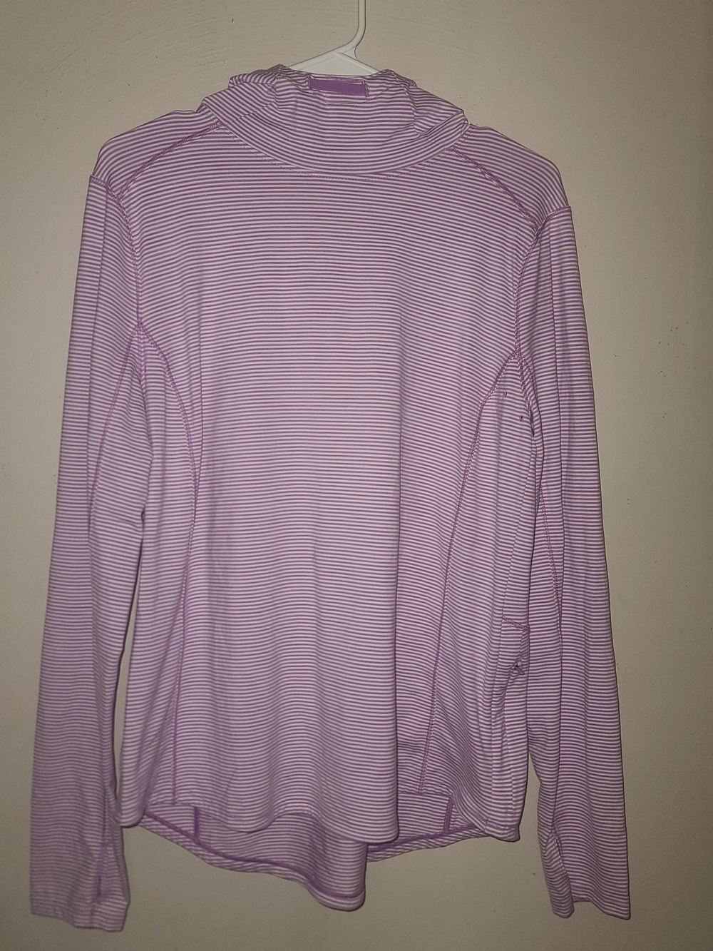 Duluth Trading Pier Genius Hooded Pullover Purple White Stripe Thumb hole Sz L